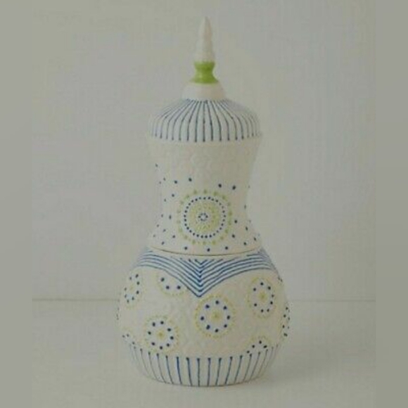 NWD Rare Anthropologie Merriweather Cookie Jar Pear White Blue Green Yellow - Picture 1 of 1